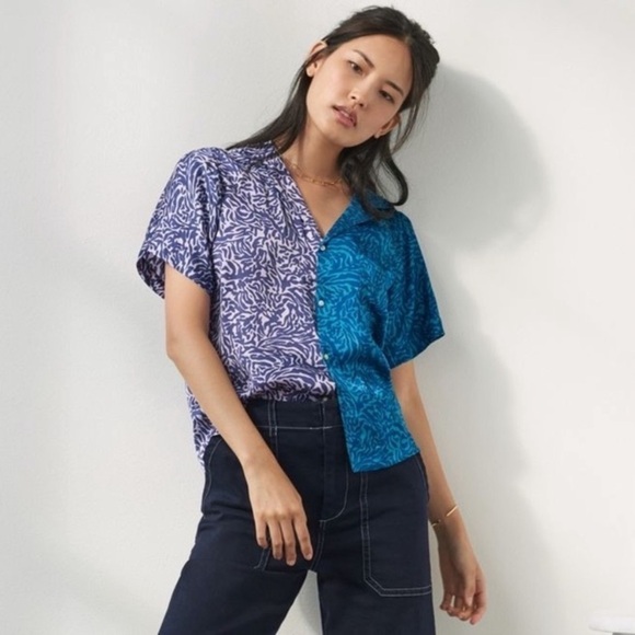 NWT Anthropologie Tiny Postcard Zebra Print Colorblock Button Down Top - Picture 2 of 7